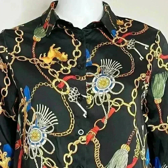 Haute Monde Chain Print Button Down Blouse Size Medium - Picture 4 of 10
